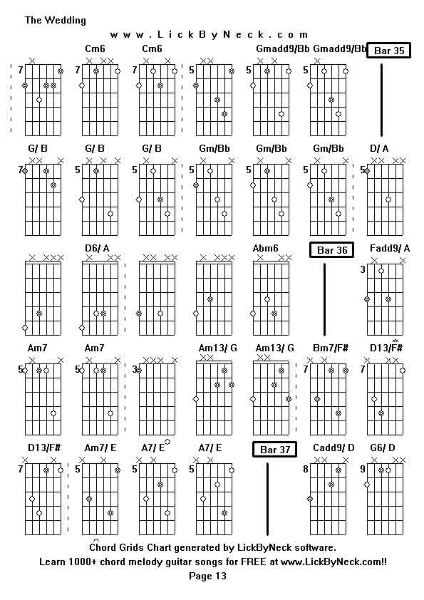 Chord Grids Chart of chord melody fingerstyle guitar song-The Wedding,generated by LickByNeck software.